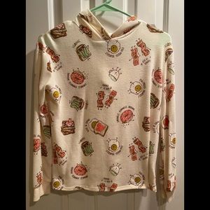 Girls breakfast themed, brushed cotton top with hood